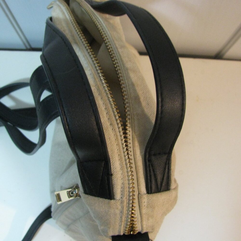 A New Day Backpack Purse Tan Oatmeal Black Faux Leather Straps Cute Pockets - Picture 6 of 9